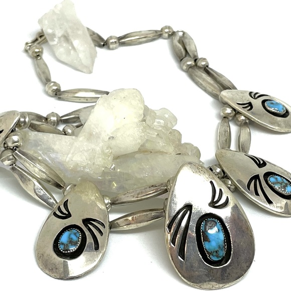 Vintage Navajo Sterling Silver Turquoise Beaded Necklace One of a Kind - Picture 2 of 8